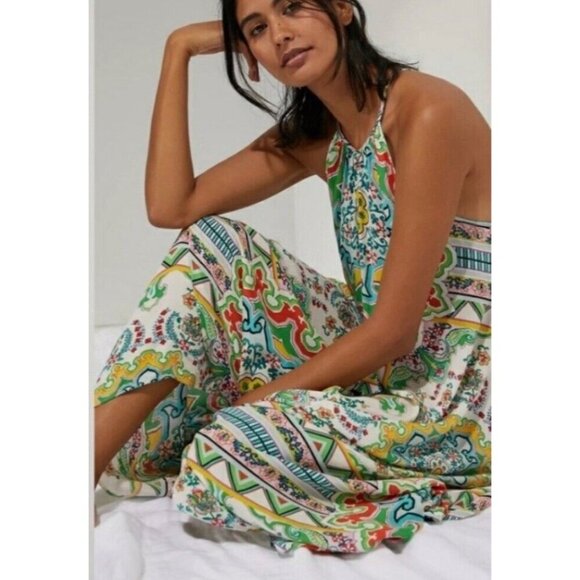 Anthropologie Ella Halter Tunic Sleeveless Handkerchief Hem Maxi Dress Size XS S - Picture 3 of 13